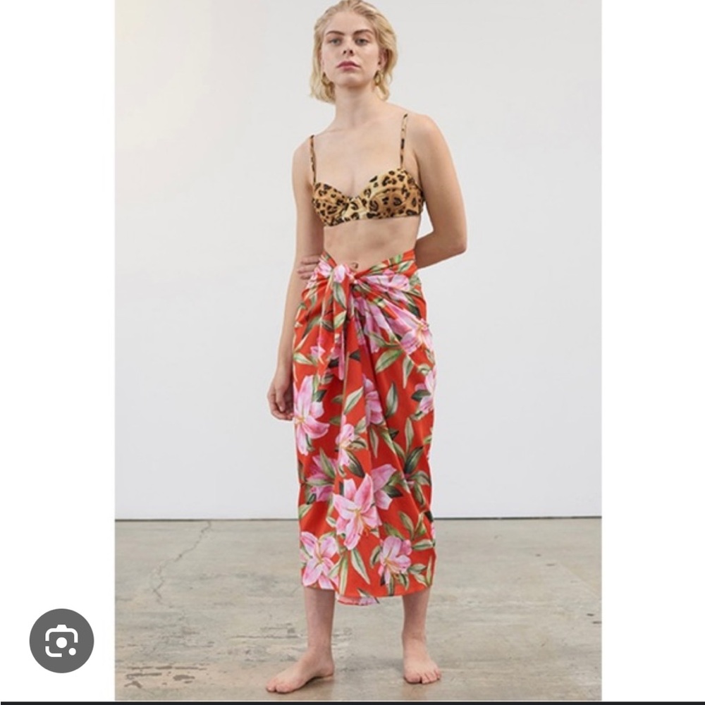 Mara Hoffman Izzy Red and Pink Floral Sarong Skirt XL